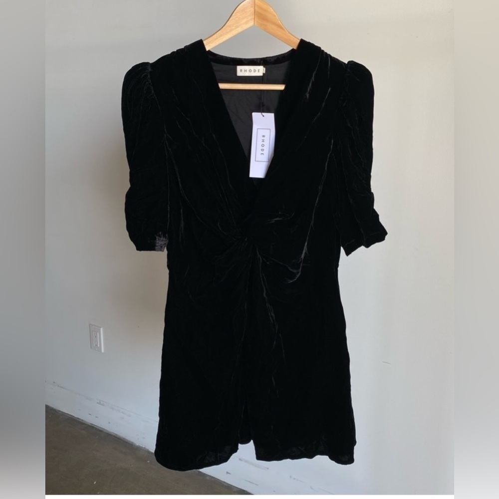 Rhode Leanna Twist Front Velvet Dress Size Large Black New